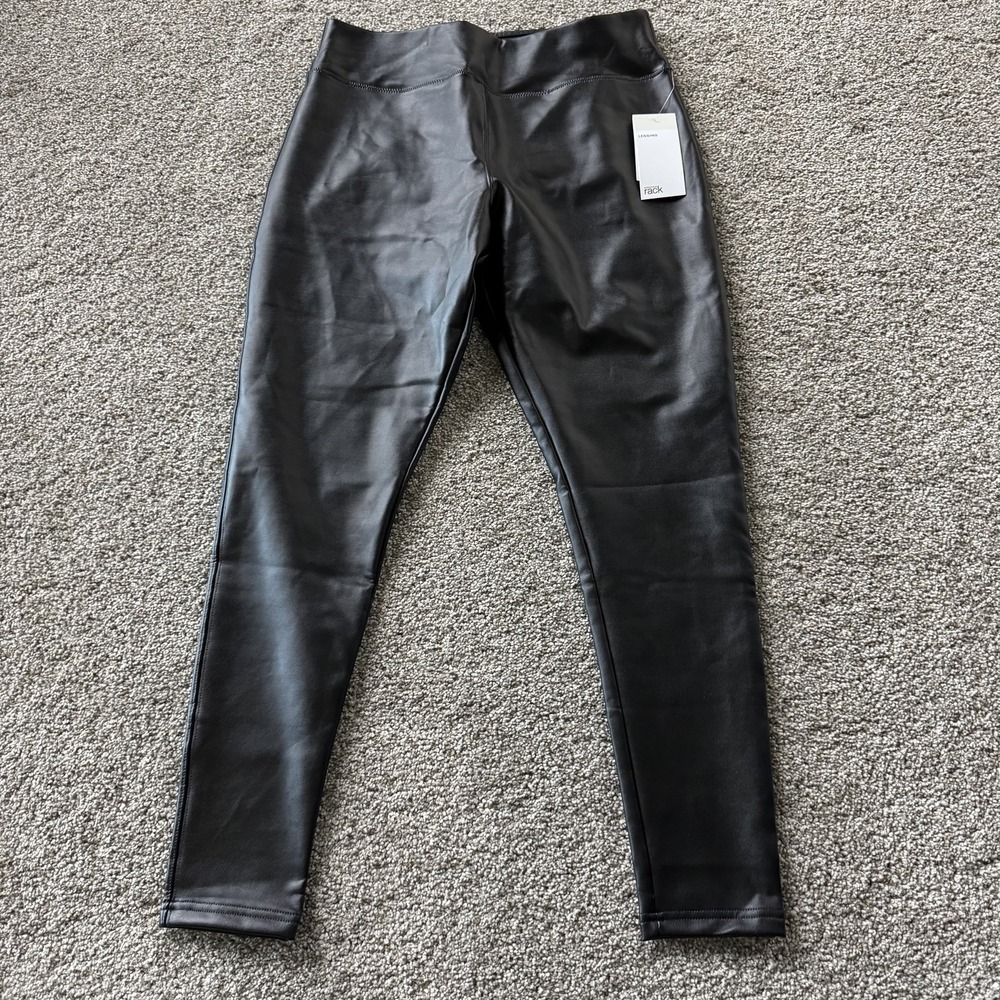 Nordstrom Rack Leggings Womens M Black Faux Leather Ankle Stretch Pants Pull On